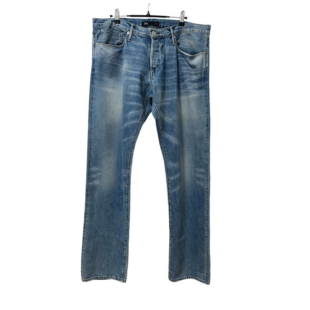 3x1 Mens‎ Selvedge Whiskered Light Wash Denim Jeans 36x31 Blue Zip Fly USA Made